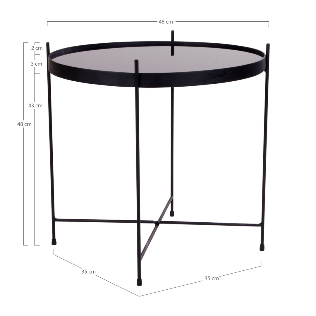 Venezia Sofabord - Hjørnebord i sort stål med glas ø48xh48cm