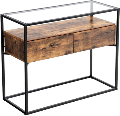 Konsolbord i industrielt design med glas og træ - Lammeuld.dk