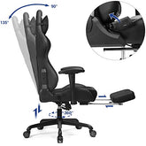 Gamer-lænestol med fodskammel, racing kontorsæde, ergonomisk, lændehynde, stålramme, højrygg, PU og polyesterbelægning - Lammeuld.dk