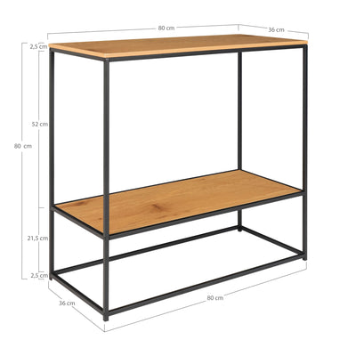 Vita Konsolbord - Konsolbord med 2 hylder, egetræslook med sorte ben, 80x36x80 cm