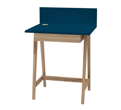 LUKA Asketræ Skrivebord 65x50cm med Skuffe / Petrol Blå