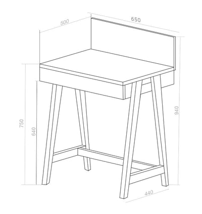 LUKA Skrivebord 65x50cm med Skuffe Eg / Mørkegrå