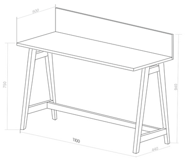 LUKA Asketræ Skrivebord 110x50cm / Hvid
