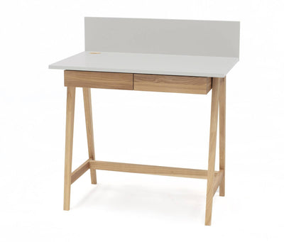 LUKA Asketræ Skrivebord 85x50cm med Skuffe / Lysegrå