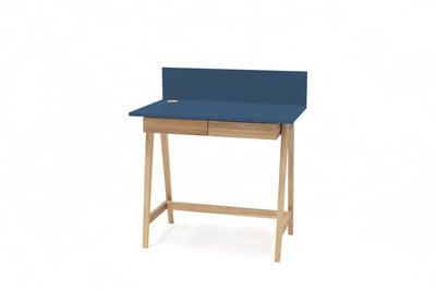LUKA Asketræ Skrivebord 85x50cm med Skuffe / Petrol Blå
