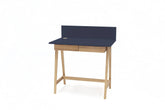 LUKA Asketræ Skrivebord 85x50cm med Skuffe / Marineblå