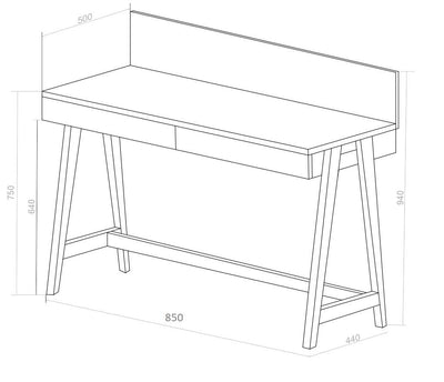 LUKA Skrivebord 85x50cm med Skuffe Eg / Mørkegrå