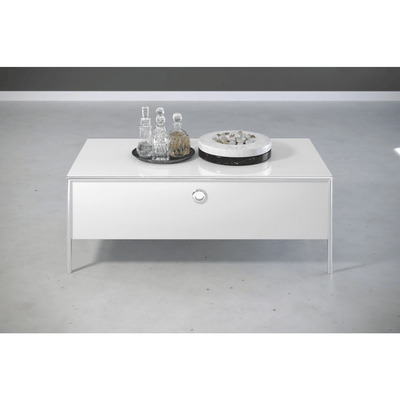 Sofabord med klappe Hvid højglans lak - krom ramme/ben