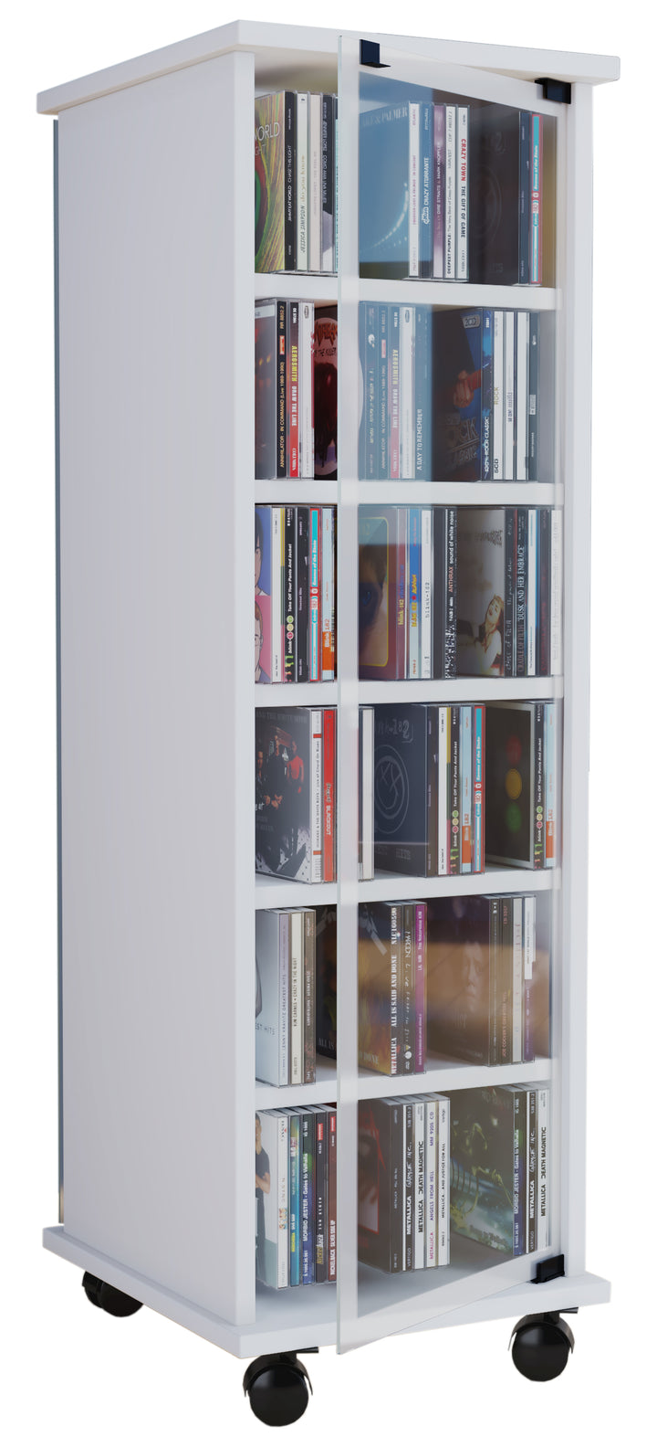 Cd/Dvd-tårn reol med hjul til 150 Cd'er, H. 97,5 x B. 31 x D. 35 cm, hvid