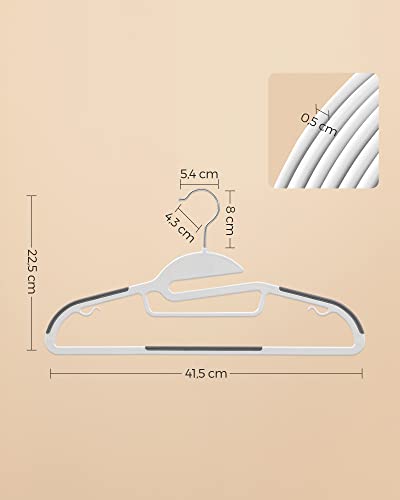 Sæt med 50 Plastbøjler, Tøjhængere med U-formet Åbning, Skridsikre, Pladsbesparende, 0,5 cm Tykkelse, 41,5 cm Lange, 360° Drejelig Krog, Hvide og Mørkegrå