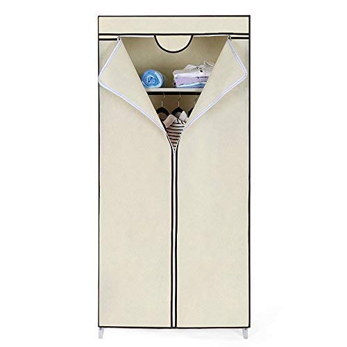 Lærred garderobe med tøj hængende skinner Hylder Beige 160 x 75 x 45 cm - Lammeuld.dk