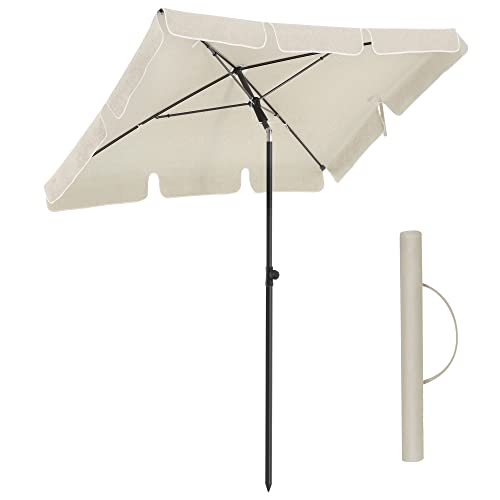 Rektangulær Altanparasol 2 x 1,25 m, UPF 50+ Beskyttelse, Justerbar Solskærm, Bæretaske, Fod Ikke Inkluderet, Beige