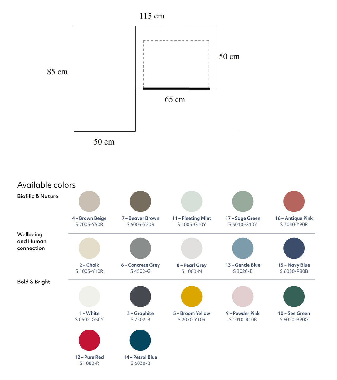 LUKA Asketræ Hjørneskrivebord B 115cm x D 85cm / Marineblå venstre side