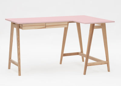 LUKA Asketræ Hjørneskrivebord B 135cm x D 85cm / Pink Højre Side