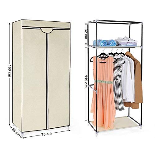 Lærred garderobe med tøj hængende skinner Hylder Beige 160 x 75 x 45 cm - Lammeuld.dk