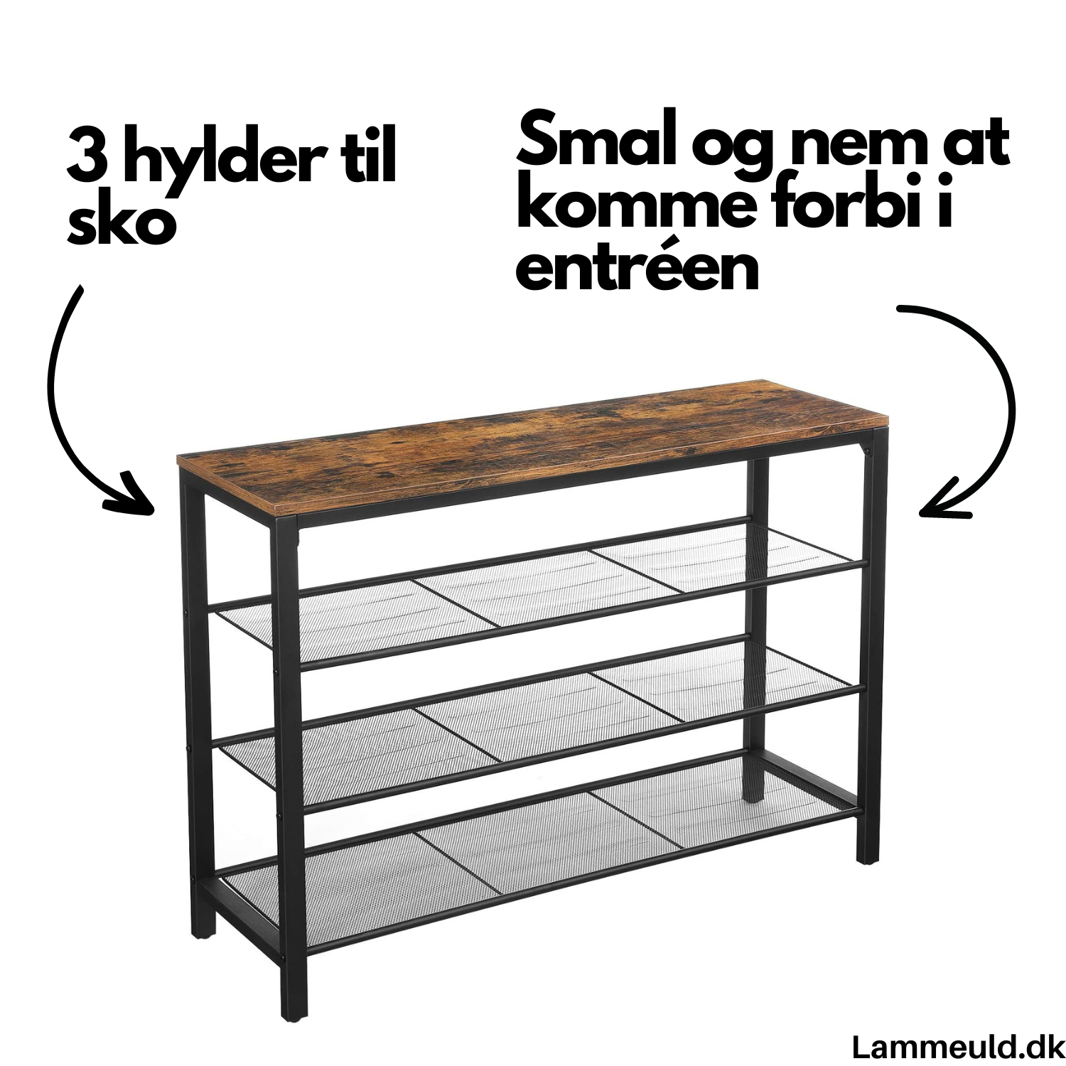 Skoreol med 3 gitterhylder, 100 x 30 x 72 cm