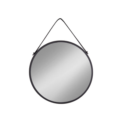Trapani Spejl - Spejl i stål med kunstlæder strop, sort, Ø38 cm