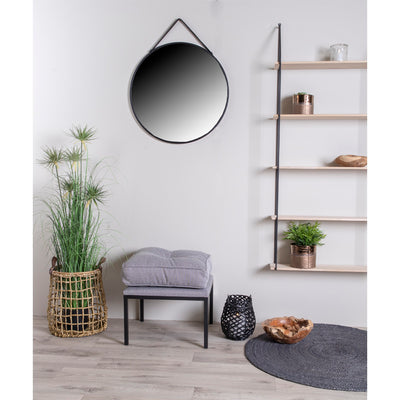 Trapani Spejl - Spejl i stål med kunstlæder strop, sort, Ø60 cm