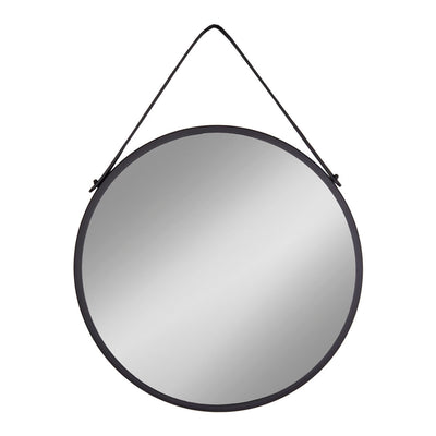 Trapani Spejl - Spejl i stål med kunstlæder strop, sort, Ø60 cm