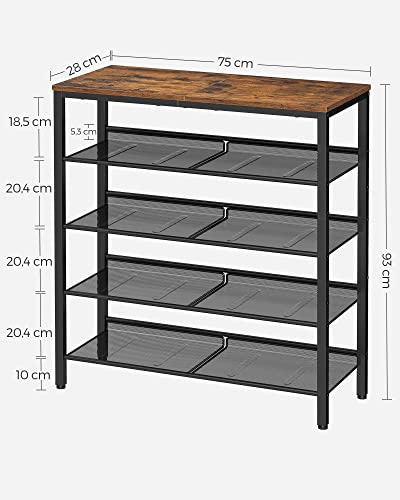 Skoreol med 4 net-hylder, 28x75x93 cm, brun og sort