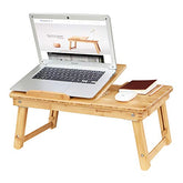 Sammenklappelig bærbar bordbord Justerbar Lapdesk PC Desktop Notebook-stativ Bambus sovesofabakke til tegning Skrivning Crafting Camping med skuffe - Lammeuld.dk