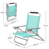 Bærbar Strandstol med 4-positioner, Foldbar Strandstol med Armlæn, Åndbart og Komfortabelt Stof