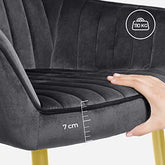 Spisebordsstole, sæt af 6, lænestole, loungestol, med armlæn, betræk af fløjl, sædebredde 49 cm, metalben, grå-guldfarvet