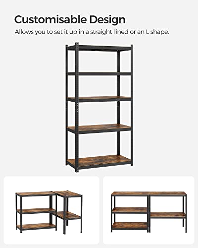 Reolsystem, 50x100x200 cm, 875 kg Belastningskapacitet (175 kg pr. Hylde), Industrielt, Rustik Brun og Sort