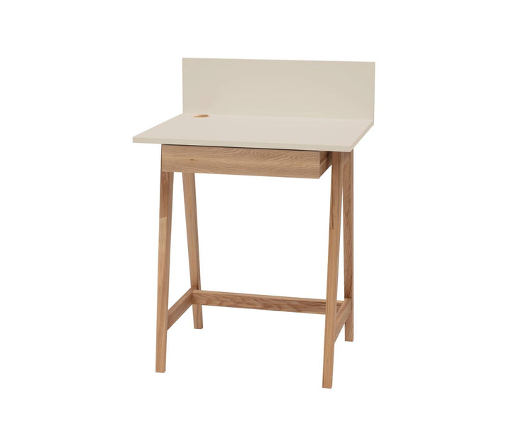 LUKA Asketræ Skrivebord 65x50cm med Skuffe / Brun Beige