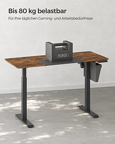 Højdejusterbart elektrisk skrivebord, 60x140 x (72-120) cm, fuldt justerbart, sammensat plade, hukommelsesfunktion med 4 højder, belastningsbeskyttelse, vintage brun/sort