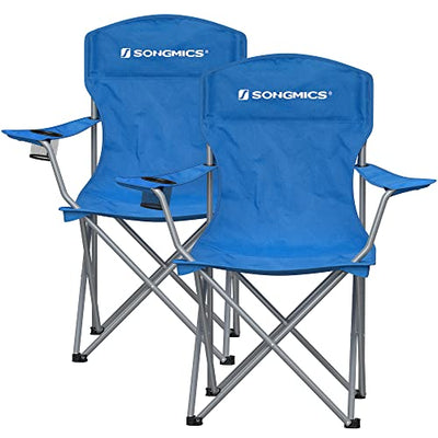 Sæt med 2 Foldbare Campingstole, Komfortable, Kraftig Konstruktion, Maks. Belastning 150 kg, med Kopholder, Udendørs Stole, Blå