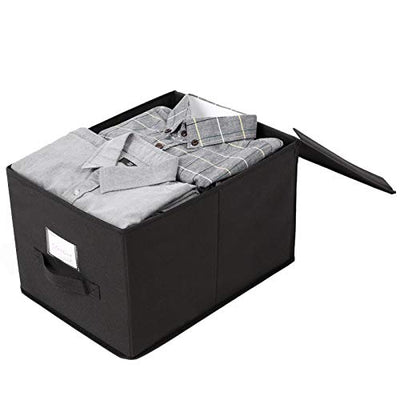 Sæt med 3 sammenklappelige opbevaringsbokse med låg, stofkuber med etiketholdere, opbevaringsbokse til organisering, 40 x 30 x 25 cm, sort