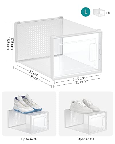 Skoæsker, 8 stk. Stabelbare skoophængere, Sammenklappelige og alsidige til sneakers, Passer op til UK størrelse 44, Transparent og hvid