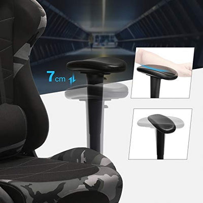 Gamerstol, højdejusterbar racingstol, skrivebordstol med nakkestøtte og lændehynde, 2D armlæn, vippemekanisme, 135-graders liggende - Lammeuld.dk