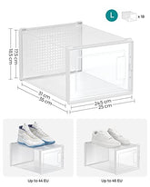 Skokasser, Pakke med 18 Stablebare Skoopbevaringskasser, Foldbare og Alsidige til Sneakers, Passer op til Str. 47 (UK 12), Gennemsigtige og Hvide