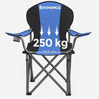 Nyd komforten overalt: Foldbar campingstol med kopholder og høj bæreevne (250 kg), blå
