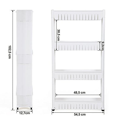 4-lags Slide Out Opbevaringsstativ, Hylde med hjul 102,5 cm - Hvid - Lammeuld.dk