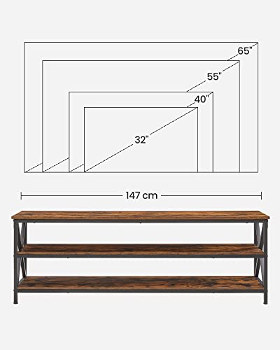 TV-bord til op til 65-tommers TV'er, X-formet stålramme, 147 x 40 x 50 cm, brun og sort