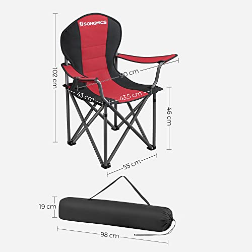 Nyd komforten overalt: Foldbar campingstol med kopholder og høj bæreevne (250 kg), rød