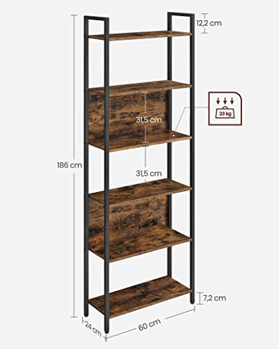 Bogreol med 6 hylder, industriel stil, rustik brun og sort