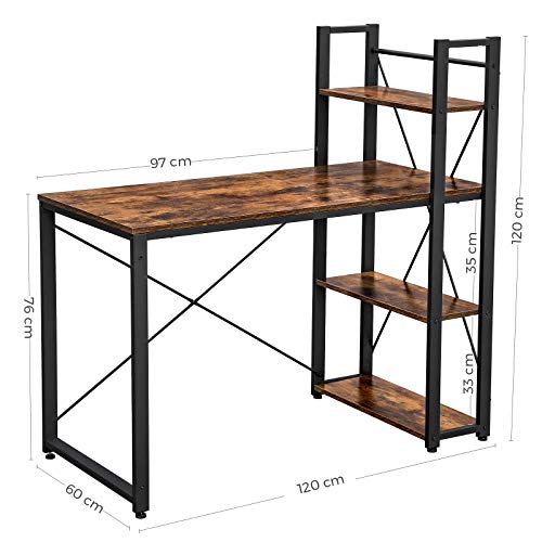 Computerbord, skrivebord med opbevaringshylder til venstre eller højre, 120 cm