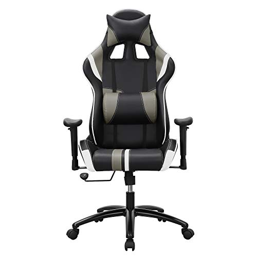 SONGMICS Gaming Racing stol Kontorstol til skrivebord med justerbar armlæn, lændestøtte, nakkestøtte 66 x 72 x 124-132 cm sort og hvid - Lammeuld.dk