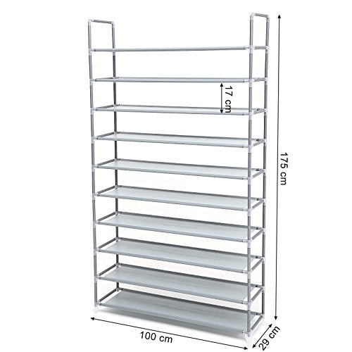 Skoreol med 10 hylder til 60 par sko - Grå 100 x 29 x 175 cm - Lammeuld.dk