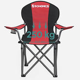 Nyd komforten overalt: Foldbar campingstol med kopholder og høj bæreevne (250 kg), rød