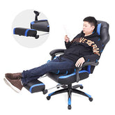 Gaming stol, kontorstol med fodstøtte, skrivebordsstol, ergonomisk design, justerbar nakkestøtte, lændestøtte, belastningskapacitet op til 150 kg, sortblå - Lammeuld.dk