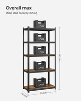 Reolsystem, 40x90x180 cm, 875 kg Belastningskapacitet (175 kg pr. Hylde), Industrielt, Rustik Brun og Sort