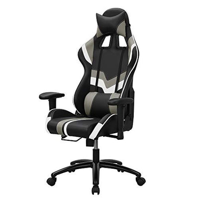 SONGMICS Gaming Racing stol Kontorstol til skrivebord med justerbar armlæn, lændestøtte, nakkestøtte 66 x 72 x 124-132 cm sort og hvid - Lammeuld.dk