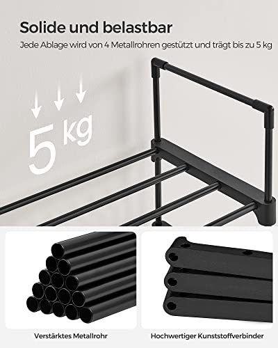 Skoreol med 10 hylder, Metalramme, 30x45x174 cm, Sort