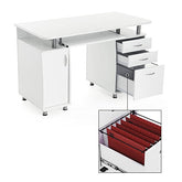 Skrivebord - Arbejdsstation med glidende tastatur, hylder, skab og 3 skuffer til hjemmekontor 121 x 60 x 76 cm - Lammeuld.dk