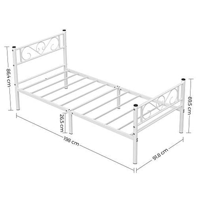 Hvid metal sengeramme, romantisk look, 90x210 cm